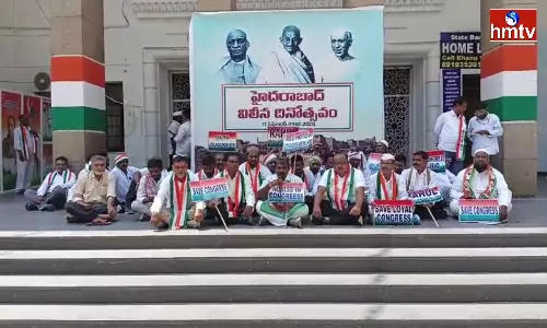 Adilabad Congress Leaders Protest In Front Of Gandhi Bhavan