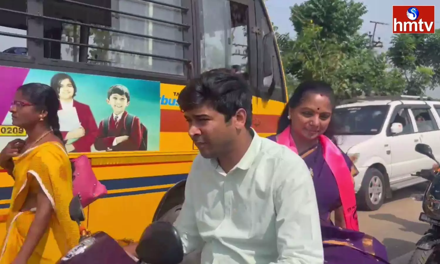 MLC Kavitha Reached the Starting Point of the Rally on a Bike