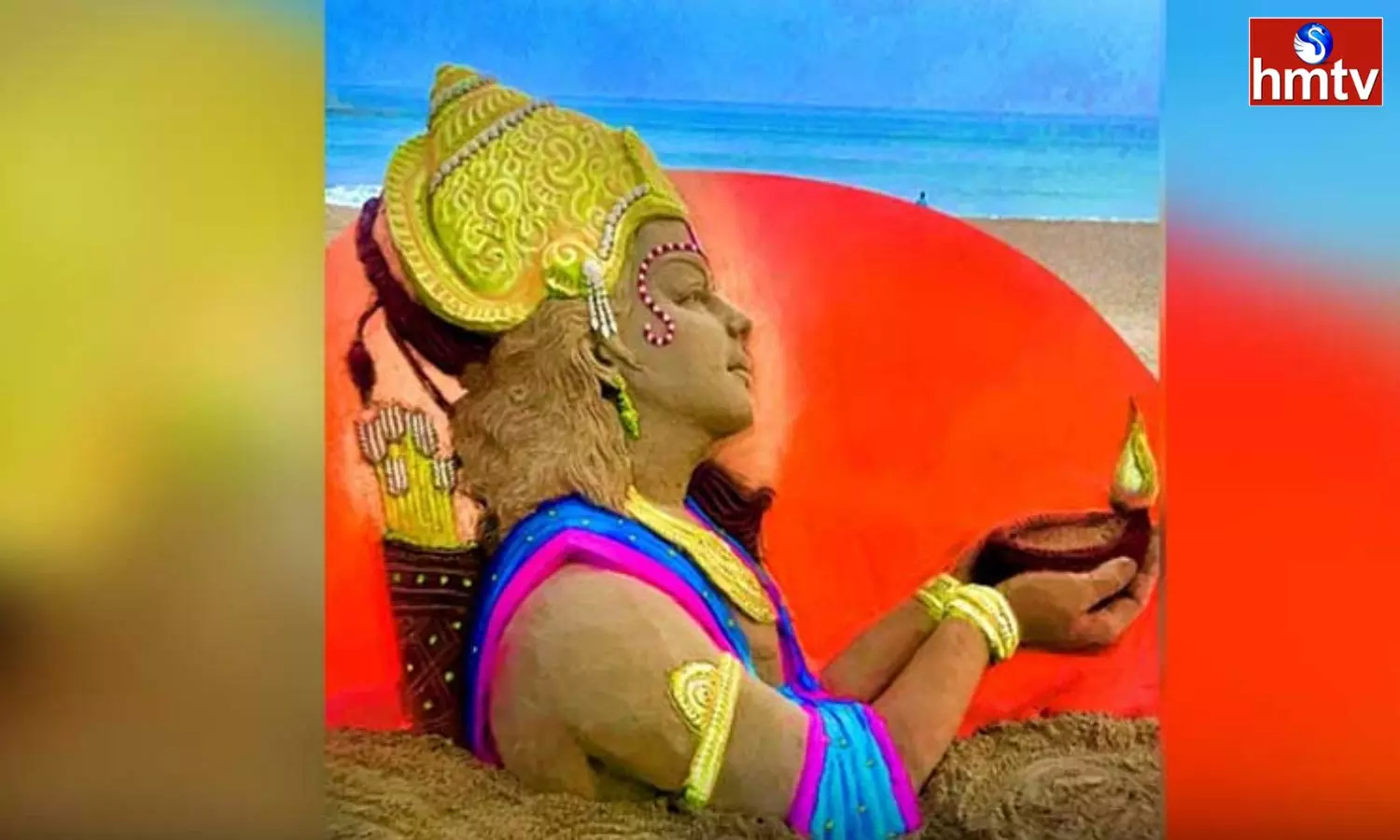 Sudarshan Patnaik Made A Lamp Along With An Image Of Lord Ram Out Of Sand On The Shores Of Puri In Odisha
