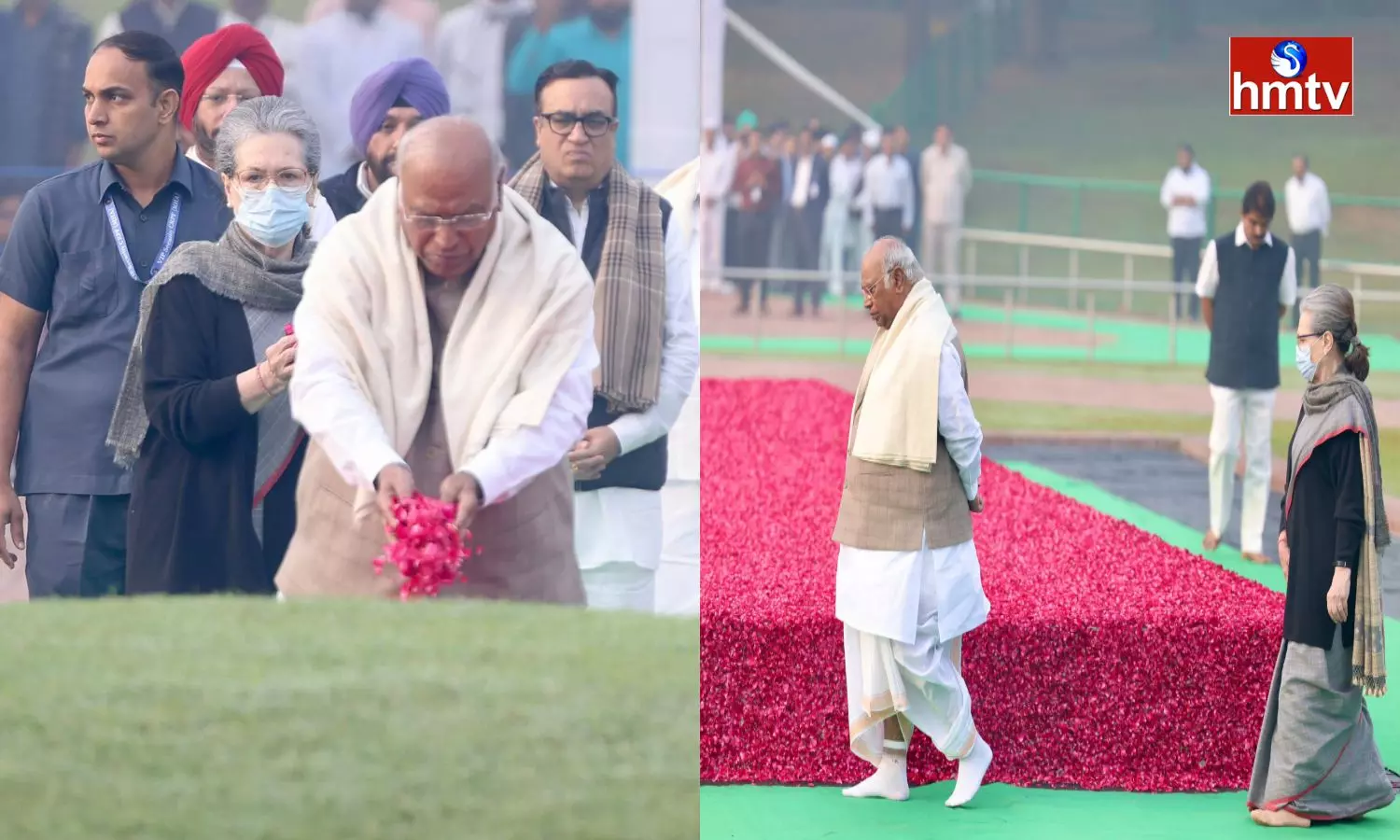 Mallikarjun Kharge And Sonia Gandhi paying homage To Jawaharlal Nehru