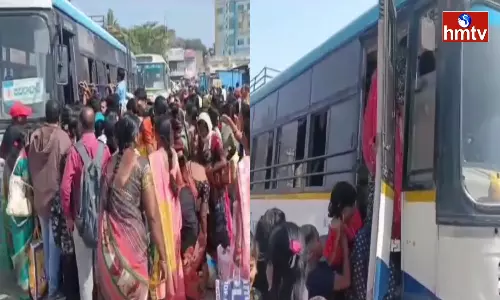 Heavy Rush at RTC Bus Stands Heavy Rush at RTC Bus Stands