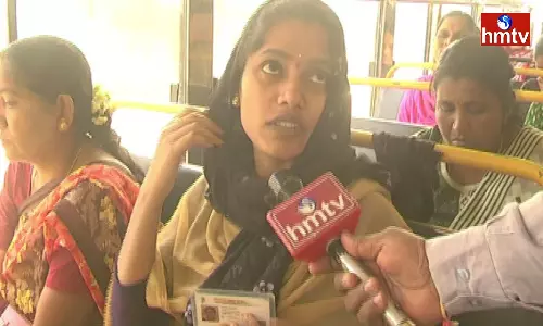 Women Happy With Free Bus Travel In Telangana Women Happy With Free Bus Travel In Telangana