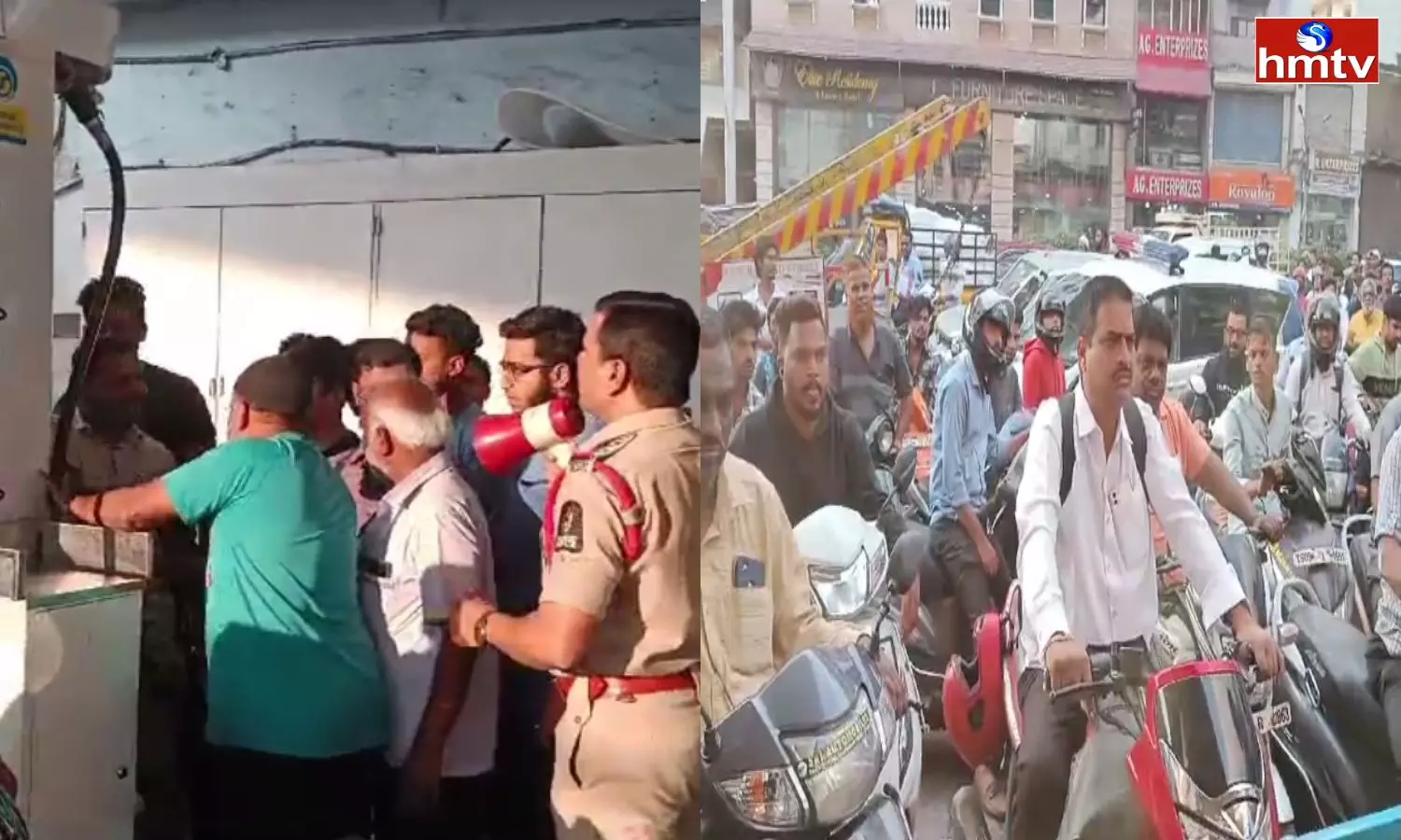 Heavy Traffic Jam In Front Of Petrol Bunk In Hyderabad