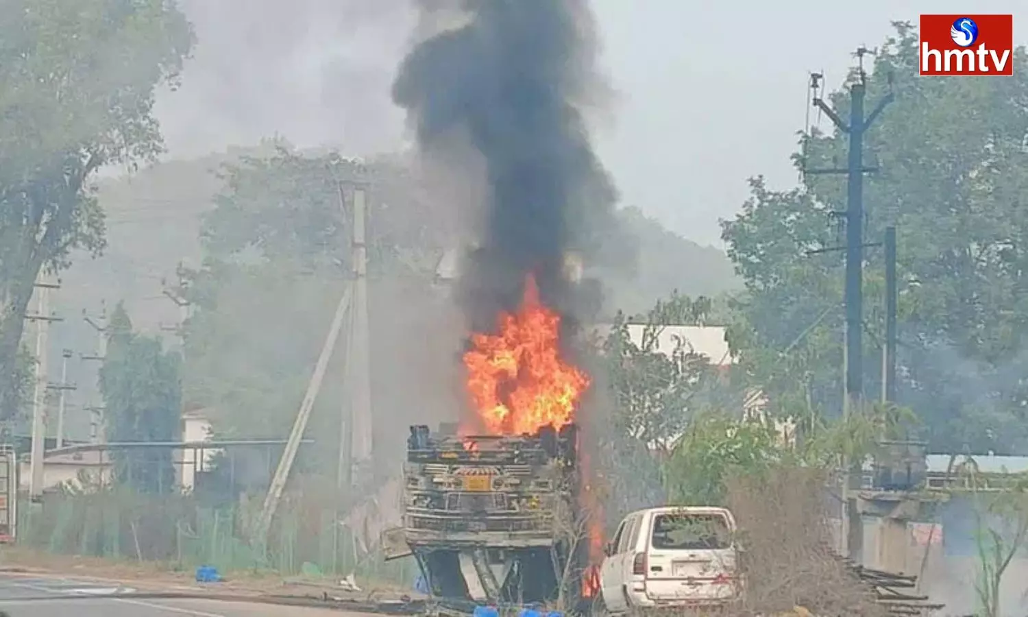 Fire After Diesel Tanker Overturned In Jagtial Metpally