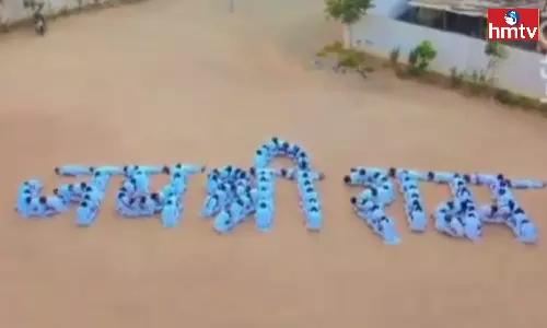 Student presentation of Jai shree ram in character form In Adilabad