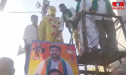 Palabhishekam for CM Revanth Reddy Portrait in Narayanpet