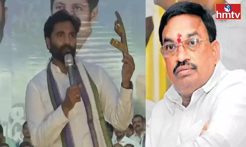 MP Margani Bharath Shows Slipper To TDP Leader Adireddy MP Margani Bharath Shows Slipper To TDP Leader Adireddy