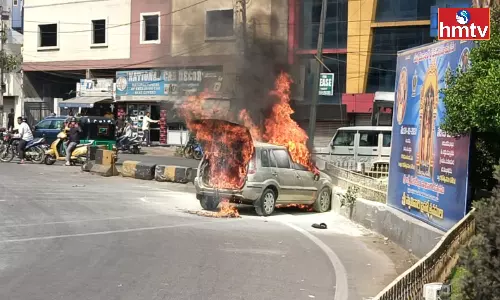 Fire In A Car At Hyderabad Saifabad PS Fire In A Car At Hyderabad Saifabad PS
