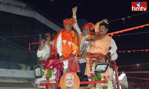 BJP candidate Etela Rajender campaigning in Malkajgiri BJP candidate Etela Rajender campaigning in Malkajgiri