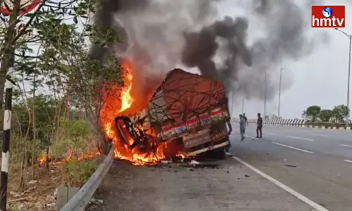 Fire Accident On Muthangi ORR In Sangareddy District Fire Accident On Muthangi ORR In Sangareddy District