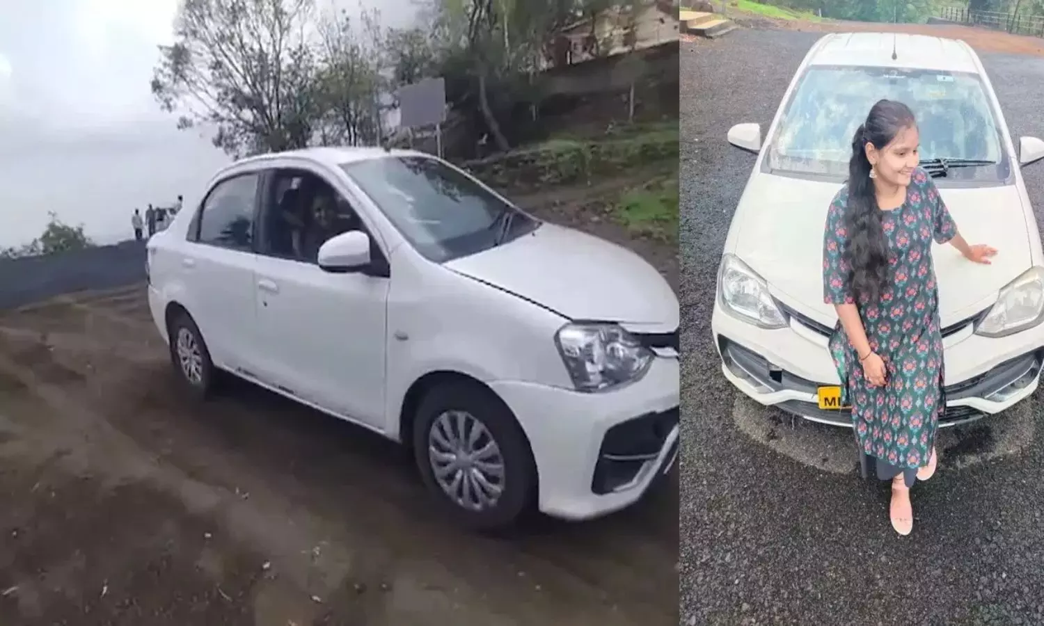 A woman from maharashtra reverse car into valley and dies, Video goes viral in social media