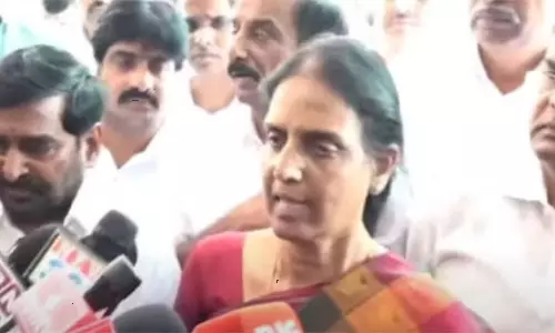 BRS MLA Sabitha Indra Reddy burst into tears BRS MLA Sabitha Indra Reddy burst into tears
