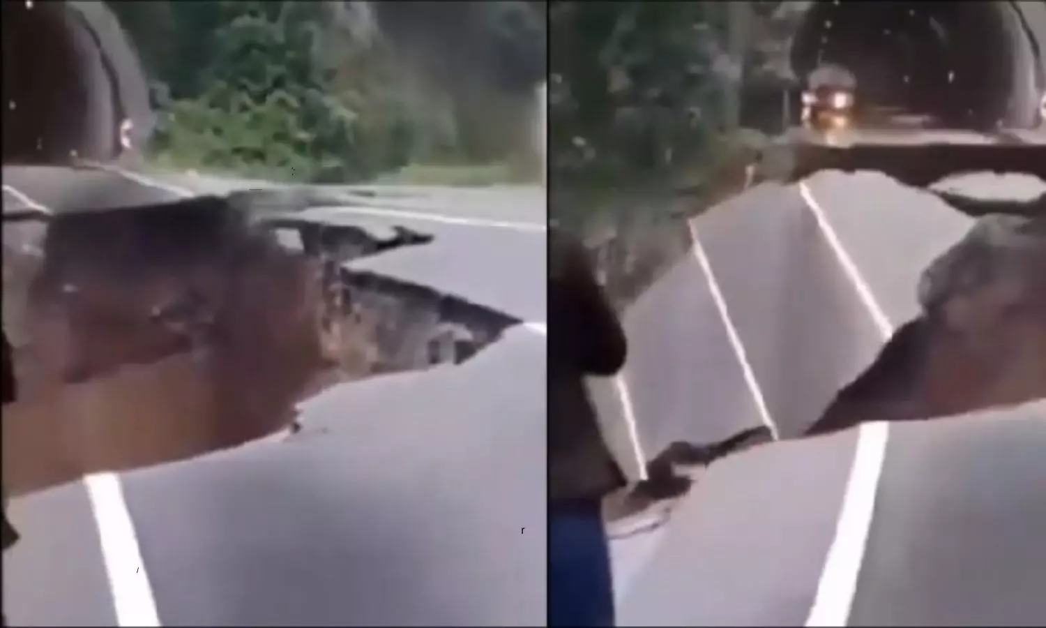 Road collapse in huge flood water video goes viral in social media