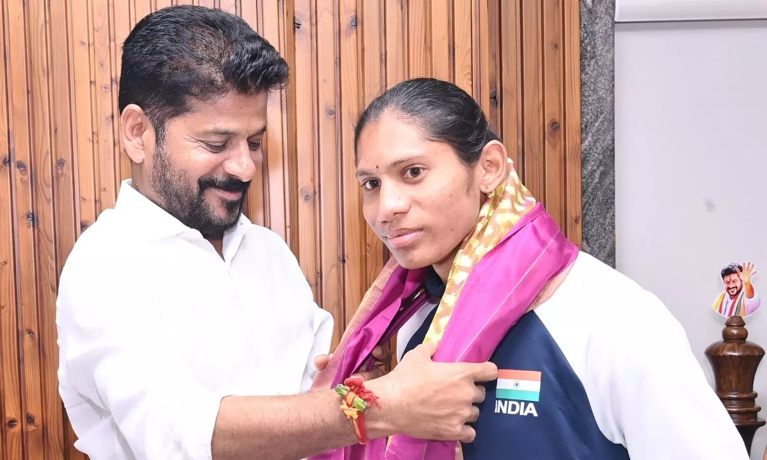 Chief Minister Revanth Reddy congratulated Deepthi Jeevanji