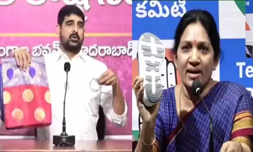 Congress woman leader Shobha Rani strong counter to MLA Padi Kaushik Reddy Congress woman leader Shobha Rani strong counter to MLA Padi Kaushik Reddy