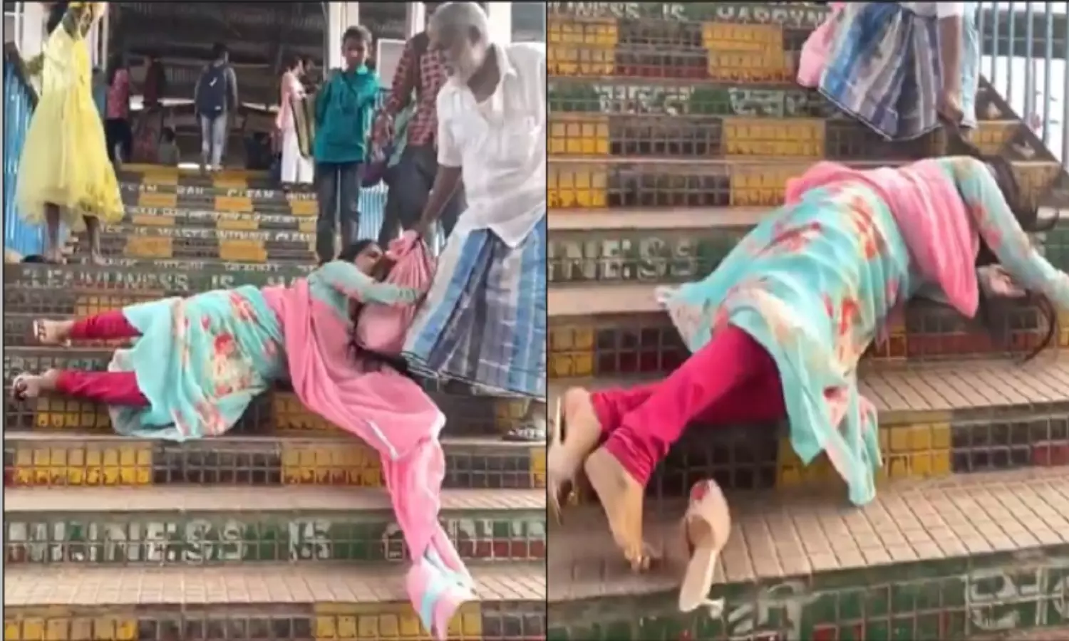 A Women Fall Down From Steps While Making Reel Video Goes Viral