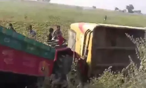 School Bus Overturns In Nagarkurnool District School Bus Overturns In Nagarkurnool District