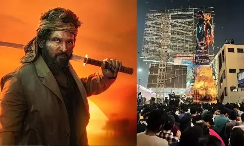 Fans Put Allu Arjun’s 108 Feet Cutout in Visakhapatnam Fans Put Allu Arjun’s 108 Feet Cutout in Visakhapatnam