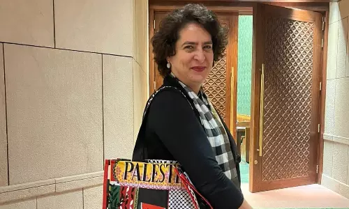 Priyanka Gandhi carries bag with Palestine written on it in Parliament Priyanka Gandhi carries bag with Palestine written on it in Parliament