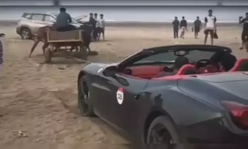 Bullock Cart Pull Out Ferrari Car Stuck in Beach Video Goes Viral