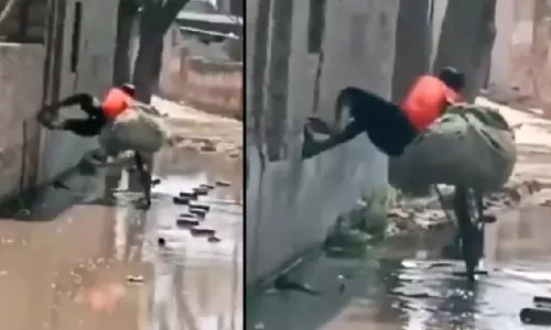 A man walks through water street video goes viral in social media