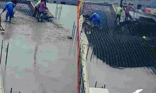 Viral Video: స్లాబ్ వేస్తుండగా ఊహించని పరిణామం.. షాకింగ్‌ వీడియో..!