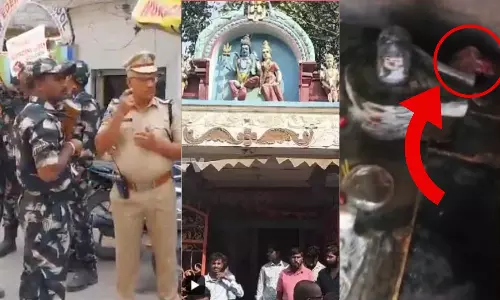 Meat found near Shiva lingam in Hanuman temple in Hyderabads Tappachabutra, BJP protests in front of Hanuman mandir Meat found near Shiva lingam in Hanuman temple in Hyderabads Tappachabutra, BJP protests in front of Hanuman mandir