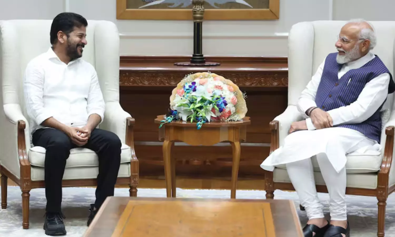 Telangana CM Revanth Reddy meets PM Modi to discuss about ongoing SLBC tragedy, HMRL expansion, RRR and future city projects