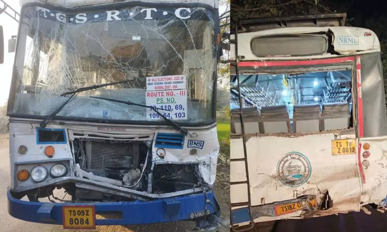 Karimanagar: బ్యాలెట్ బ్యాగులతో వెళ్తున్న రెండు బస్సులకు ప్రమాదం..19మందికి గాయాలు Karimanagar: బ్యాలెట్ బ్యాగులతో వెళ్తున్న రెండు బస్సులకు ప్రమాదం..19మందికి గాయాలు