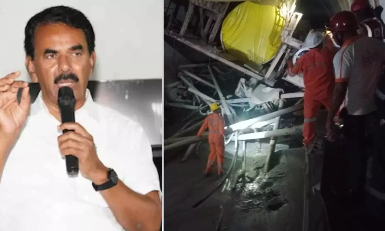 Minister jupally krishna rao at slbc tunnel rescue operations