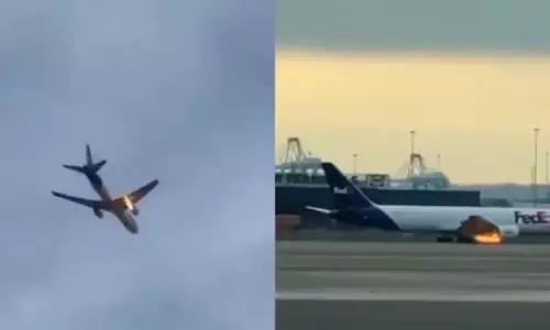 Flight catches fire due to bird hit