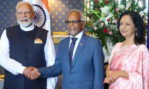 PM Modi meets Mauritius President Dharam Gokhool, gifts him makhana, Gangajal from Maha Kumbh and Banarasi saree to his wife