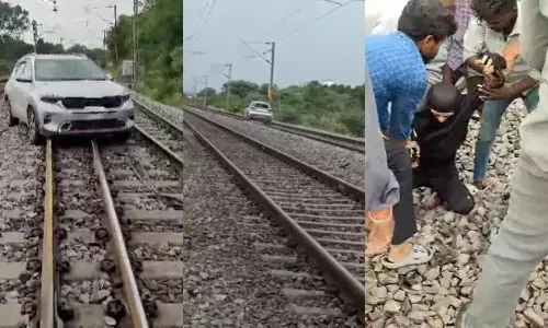 Woman Drives Car on Railway Tracks Rangareddy Ravika Sony Incident Woman Drives Car on Railway Tracks Rangareddy Ravika Sony Incident