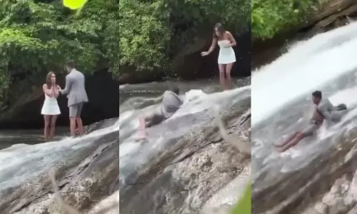 Viral Video: జలపాతం దగ్గర లవ్ ప్రపోజ్.. తర్వాత ఏం జరిగిందో చూడండి..!