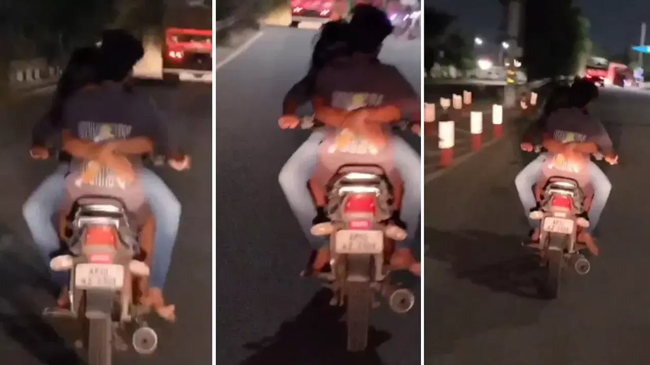 Viral Video:హైదరాబాద్లో ప్రేమ జంట స్టంట్ కలకలం.. నడిరోడ్డుపై హద్దులు దాటిన ప్రవర్తన Viral Video:హైదరాబాద్లో ప్రేమ జంట స్టంట్ కలకలం.. నడిరోడ్డుపై హద్దులు దాటిన ప్రవర్తన