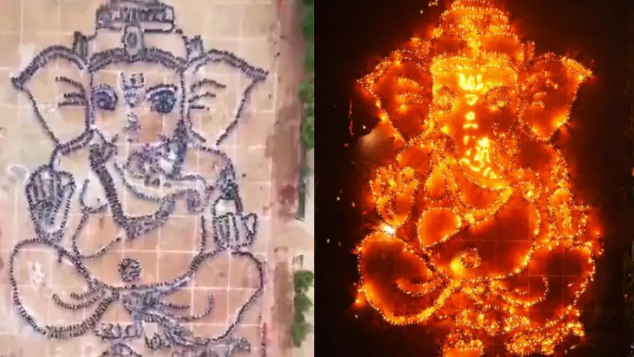 Viral Video: 4,000 మంది విద్యార్థులు, 5,000 దీపాలతో గణేశుడి అద్భుత రూపం.. వీడియో వైరల్
