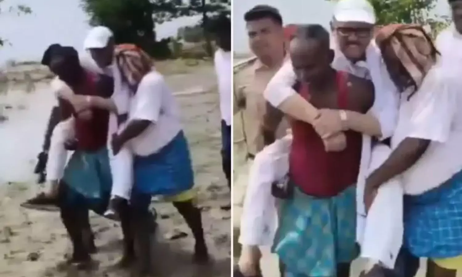 Bihar Floods Congress MP Tariq Anwar Carried by Villagers in Katihar