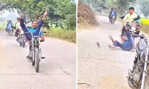 Viral Video : బైక్ స్టంట్ అదిరింది కానీ..ల్యాండింగ్ దగ్గరే తేడా కొట్టింది Viral Video : బైక్ స్టంట్ అదిరింది కానీ..ల్యాండింగ్ దగ్గరే తేడా కొట్టింది