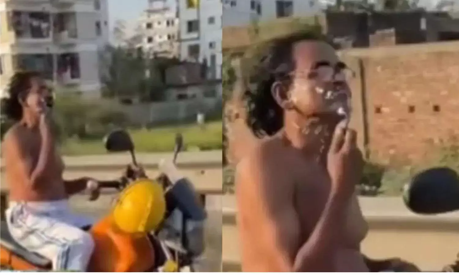 రోడ్డుపై షేవింగ్ చేసుకుంటూ బైక్ నడుపుతున్న వ్యక్తి వీడియో సోషల్ మీడియాలో ప్రస్తుతం ట్రేండింగ్ గా మారింది రోడ్డుపై షేవింగ్ చేసుకుంటూ బైక్ నడుపుతున్న వ్యక్తి వీడియో సోషల్ మీడియాలో ప్రస్తుతం ట్రేండింగ్ గా మారింది