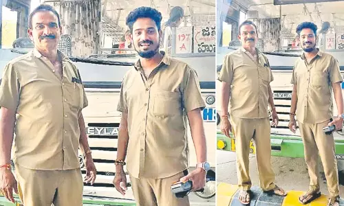 తండ్రి డ్రైవర్.. కొడుకు కండక్టర్: ఒకే బస్సులో తండ్రీకొడుకుల డ్యూటీ.. నెట్టింట వైరల్!