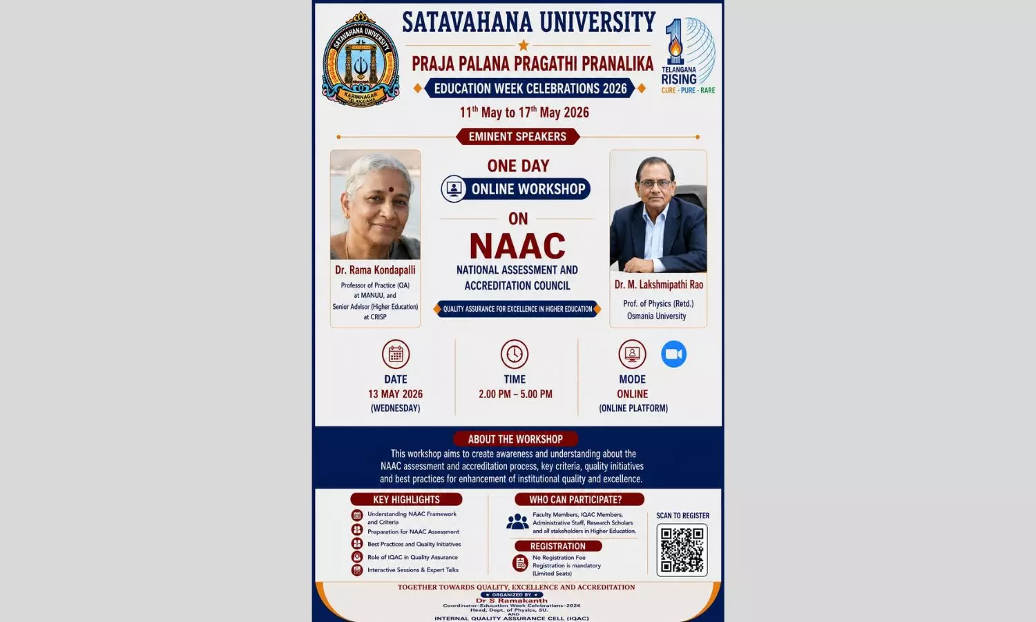 Satavahana University: శాతవాహన వర్సిటీలో విద్యా వారోత్సవాలు: నాక్ అక్రిడేషన్‌పై ఆన్‌లైన్ వర్క్‌షాప్
