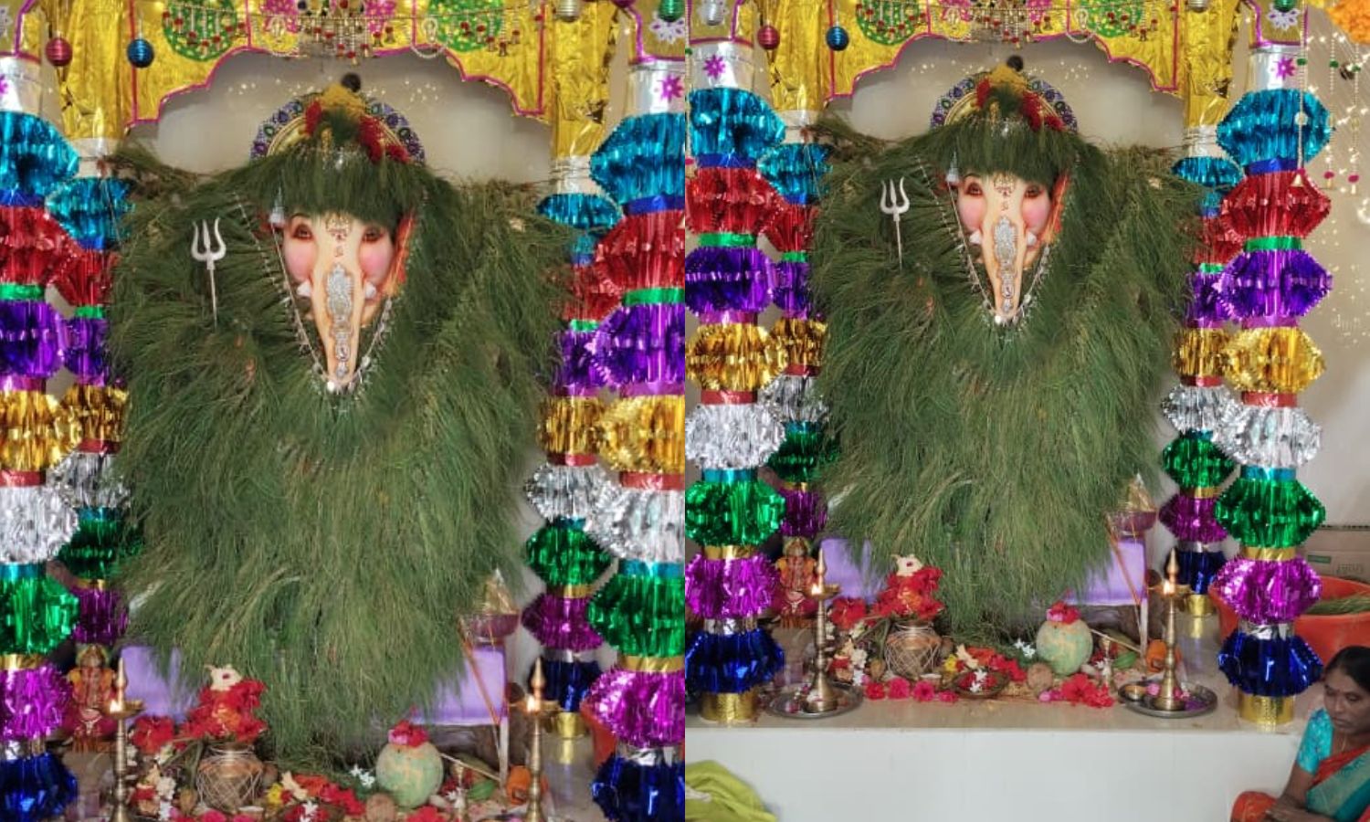 Rudrur: 2 లక్షల గరికతో వినాయకుడికి విశేష అలంకరణ