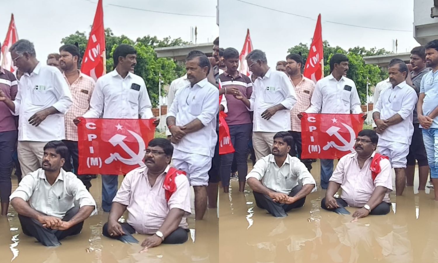 Bhuvanagiri: రామన్నపేటలో నీటి గుంతల్లో కూర్చొని సర